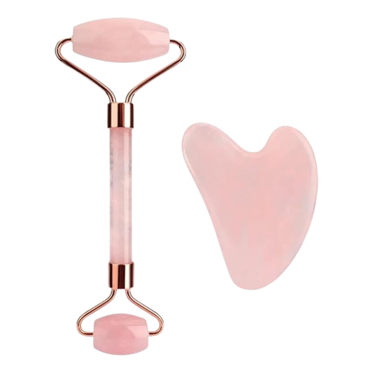 Gua Sha & Jade Derma Roller Facial Tool (Natural Rose Quartz Stone) Reduce Puffiness, Drain Lymphatic System, Reduce Facial Tension